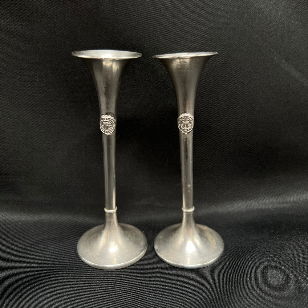 VTG pair Sterling Silver 925 Trumpet Bud Vase UW Crest Collegiate University 48g